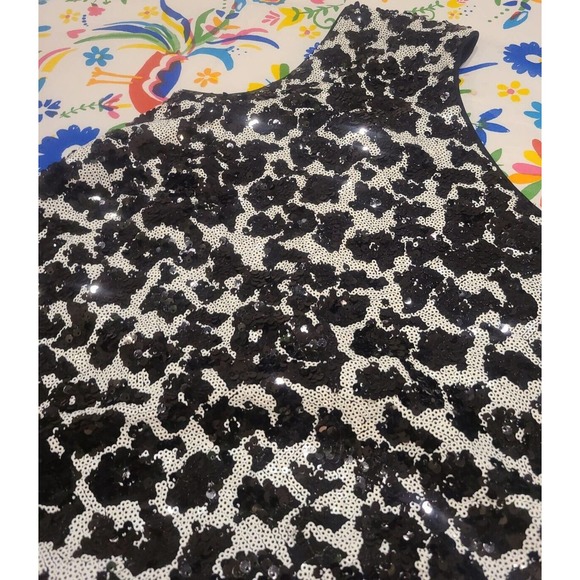 GUESS Women's Cocktail Dress Size 10 Black Silver Cheetah Sequin Mini Sh… - Picture 5 of 10